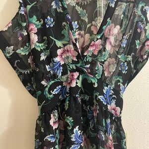 Express Black and Pink Tie Front Wrap Blouse